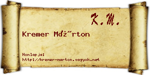 Kremer Márton névjegykártya